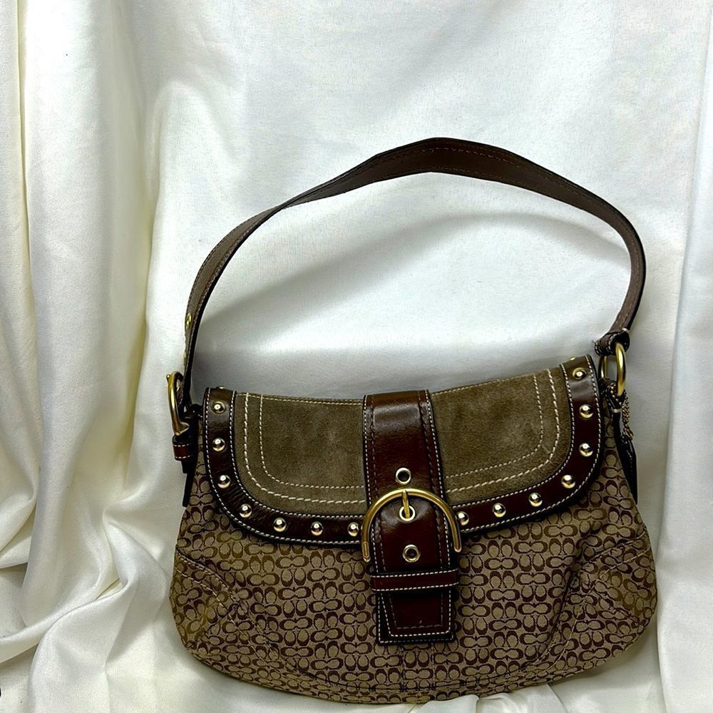 Signature Coach Bag With Suede And Rivet Detail - image 1